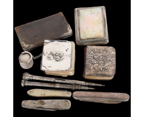 Various silver, including sovereign coin case, mother of pearl box, fruit knife, etc . Condition Report:Lot sold as seen unle