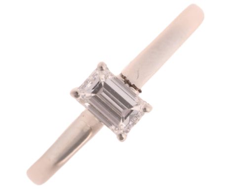 A platinum 0.3ct single-stone diamond ring, claw set with octagonal step-cut diamond, colour approx H/I, clarity approx SI1/S