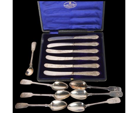Various silver, comprising set of 6 Victorian Irish silver Fiddle pattern teaspoons, J Cahoon, Dublin 1880, 15cm, 4.4oz, a ca