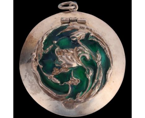A modern sterling silver and enamel powder compact, circular form with floral decoration, 4.5cm . Condition Report:Enamel has