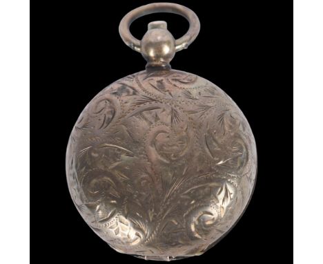 A late Victorian silver sovereign coin case, Rolason Brothers, Birmingham 1899, circular form with allover engraved foliate d