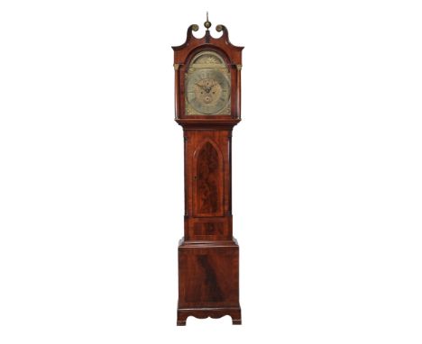  A mahogany longcase clock  , the arched 13inch brass dial with sailing ship automaton to arch, bearing inscription for J. Mo