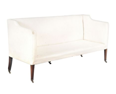  A George mahogany sofa,   circa 1800, upholstered in white calico, on square section tapering legs, 88cm high, 177cm wide, 6