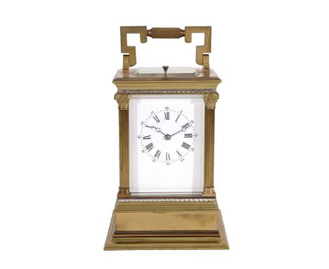  A gilt brass carriage clock with push button repeat, unsigned,   early 20th century, the French eight-day gong striking move