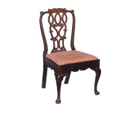 A George III mahogany side chair, circa 1760, in the manner of Thomas Chippendale, with pierced interlaced splat and drop in 