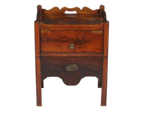  A George III mahogany night commode  , circa 1780, the tray top with integral handles above compartment enclosed by a horizo