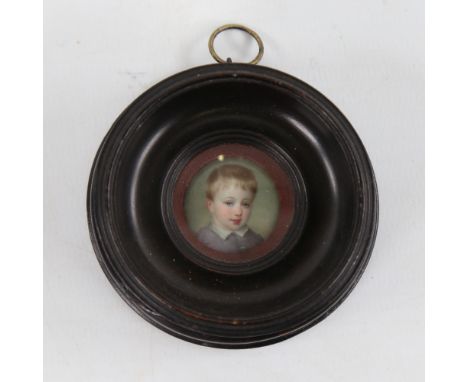 After William Ross, miniature enamel painting, portrait of Louis D'Orleans (born 1846), inscribed verso, in turned wood frame