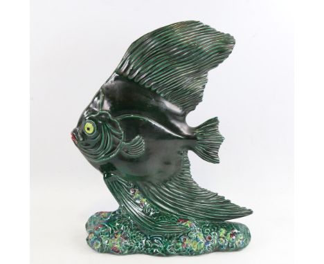 SR BONOME (1901-1995), French mid-century ceramic fish sculpture, coloured seabed highlights, signed to base, height 39cm.Goo