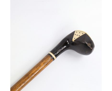 A Victorian Sunday stick, combination walking cane/golf club, with ivory inlaid ebony head, length 77cmGood condition, minor 