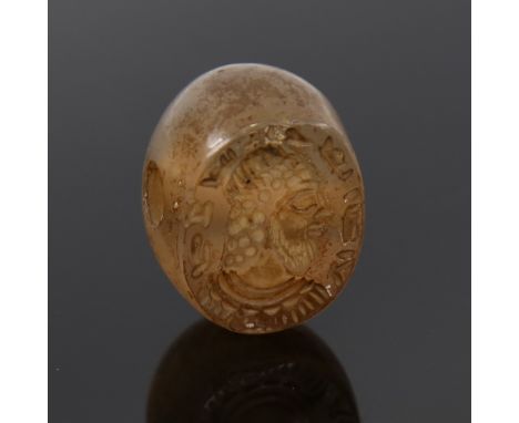 Roman agate pendant seal, intaglio carved head portrait of a man, pendant holes, panel size 20mm x 17mmGood condition 