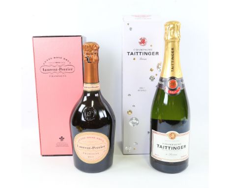 2 bottles of boxed Non Vintage Champagne, Laurent Perrier Cuvee Rose Brut and Tattinger Brut Reserve 