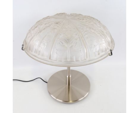 SCANDI-FRANCAIS LUMIERE ET GLASS, table lamp with French clear glass 1940s' shade depicting vine leaves on a steel base, heig