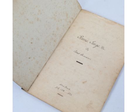 Robert Anderson, autograph manuscript volume of poems songs etc, known as The Cumberland Bard,&nbsp;inscribed Wood Bank July 