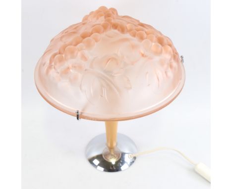 SCANDI-FRANCAIS LUMIERE ET GLASS, table lamp with French pink 1940s' shade, signed Degue, depicting grapes and vines, mounted
