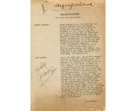 An important signed script from one of Hitchcock’s ‘five best films’ STRANGERS ON A TRAIN: HITCHCOCK ALFRED: (1899-1980) Brit