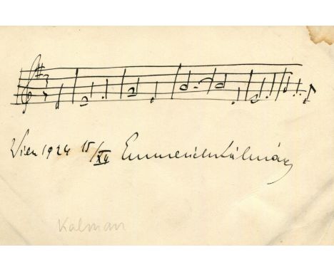 KALMAN EMMERICH: (1882-1953) Hungarian Composer of operettas. A.M.Q.S., `Emmerich Kalman´, to an oblong 5.5 x 3.5 card. Reine