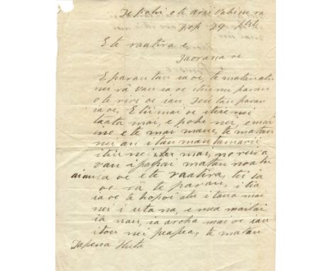 POMARE IV: (1813-1877) Queen of Tahiti 1827-77. L.S., Pomare, two pages, 4to, on board 'the ship belonging to the Queen' (HMS