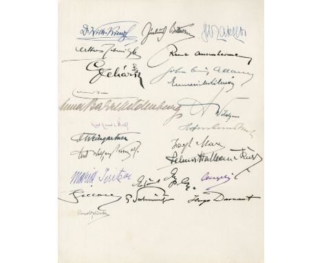 SCHOENBERG &amp; GERMAN COMPOSERS: An excellent and very unusual multiple signed 4to page, removed from an autograph album, n