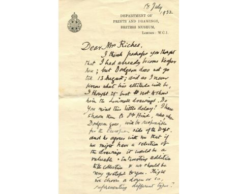 BINYON LAURENCE: (1869-1943) English Poet whose most famous work, For the Fallen, is used in Remembrance Sunday Services. A.L