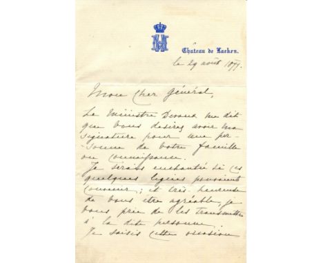 MARIE HENRIETTE OF AUSTRIA: (1836-1902) Queen of the Belgians as spouse of King Leopold II. A good A.L.S., `Marie Henriette´,