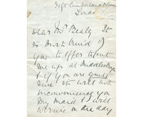 MELBA NELLIE: (1861-1931) Australian Soprano. A.L.S., Nellie Melba, two pages, 8vo, Great Cumberland Place, London, n.d., to 