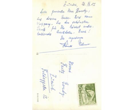 MANN THOMAS: (1875-1955) German Novelist, Nobel Prize winner for Literature, 1929. A.L.S., Thomas Mann, to the verso of a pic