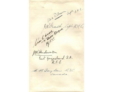 ROYAL FLYING CORPS: A set of seven fountain pen ink signatures by various pilots, all of whom served with the Royal Flying Co