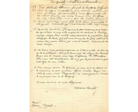 PEIXOTO JULIO AFRANIO: (1876-1947) Brazilian physician, writer, politician &amp; historian. Manuscript D.S., Afranio Peixoto,