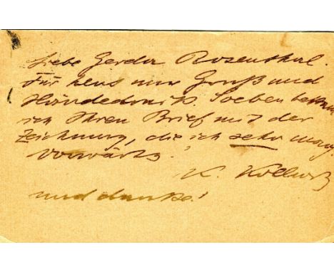 KOLLWITZ KATHE: (1867-1945) German artist. A.L.S., K. Kollwitz, on one side of a plain postcard, n.p. (Berlin), n.d. (25th Ja