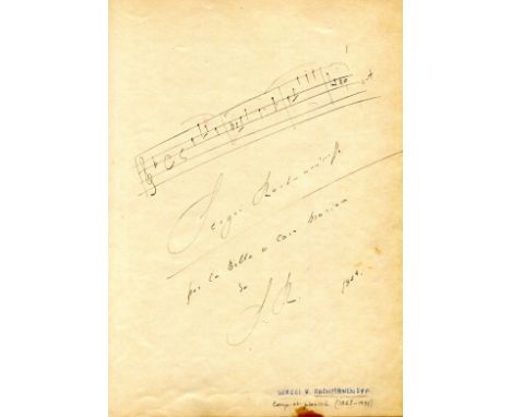 RACHMANINOFF SERGEI: (1873-1943) Russian Composer and Pianist. A fine and clean A.M.Q.S., signed twice, Sergei Rachmaninoff, 