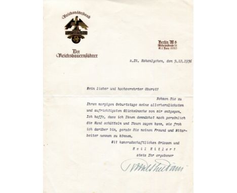 [NAZI OCCULT]: DARRE RICHARD WALTHER: (1895-1953) SS-Obergruppenfuhrer of World War II. Reich Minister of Food and Agricultur