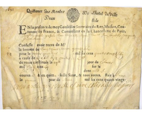 A rare opportunity to acquire the autograph of Moliere’s wife, the autograph of the playwright himself being virtually unobta