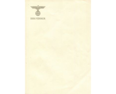 [HITLER ADOLF]: (1889-1945) Fuhrer of the Third Reich 1934-45. An unused piece of Adolf Hitler's personal 4to stationery, fea