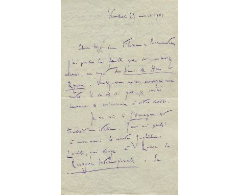 ROLLAND ROMAIN: (1866-1944) French Dramatist & Novelist, Nobel Prize winner for Literature, 1915. A.L.S., Romain Rolland, two