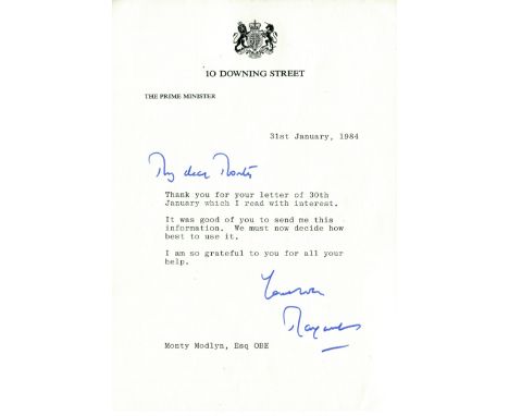 THATCHER MARGARET: (1925-2013) British Prime Minister 1979-90. Two T.Ls.S., Margaret, each with holograph salutation and subs