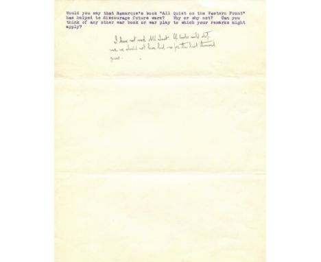 SHAW GEORGE BERNARD: (1856-1950) Irish Playwright, Nobel Prize winner for Literature, 1925. A good A.N., unsigned, one page, 