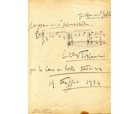 TOSCANINI ARTURO: (1867-1957) Italian Conductor. An excellent A.M.Q.S., Arturo Toscanini, underlined, one page, 8.5 x 10.5, (