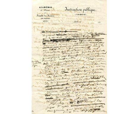 PASTEUR LOUIS: (1822-1895) French chemist and microbiologist. A good autograph manuscript in the hand of Pasteur, unsigned, e