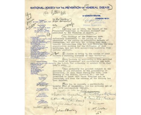[VENEREAL DISEASE]: An unusual T.L.S. by eight individuals including H. G. Wells (1866-1946; English Writer of Science Fictio