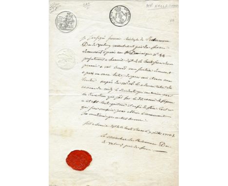 KELLERMANN FRANÇOIS CHRISTOPHE: (1735-1820) Marshal of France, Duc de Valmy. An excellent Autograph Manuscript Signed twice b