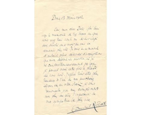 ROSTAND EDMOND: (1868-1918) French Poet. Best known for his play Cyrano de Bergerac. A fine A.L.S. `Edmond Rostand´, one page