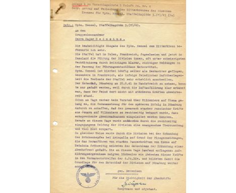 [KNIGHT’S CROSS]: An interesting, small group of T.Ls.S. and Ds.S. relating to a proposed recommendation for Hauptmann Robert