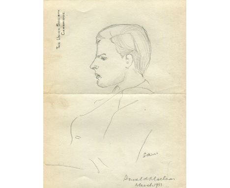 MACLEAN DONALD: (1913-1983) British Diplomat & Spy, a member of the Cambridge Five. An extremely rare original pencil drawing