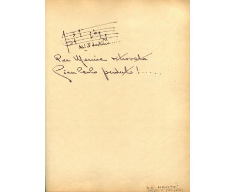 MENOTTI GIAN CARLO: (1911-2007) Italian-American Composer. One of the most frequently performed opera composers of the 20th c