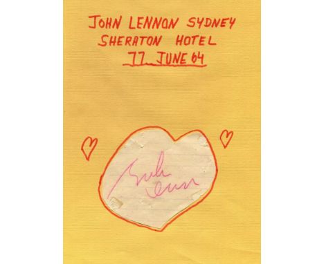 LENNON JOHN: (1940-1980) English Musician, a member of the Beatles. Pink ink signature ('John Lennon'; a slightly hurried exa