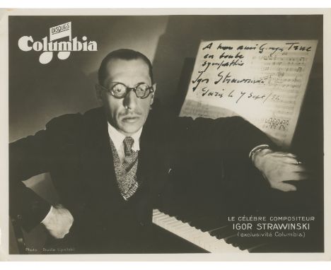 A striking image of Stravinsky, attractively signed STRAVINSKY IGOR: (1882-1971) Russian Composer. A stunning vintage signed 