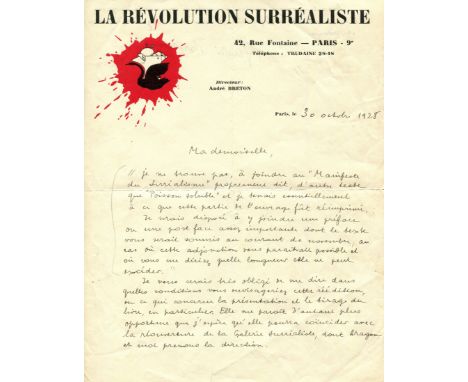 Breton on the ‘Manifesto du Surréalisme’ and ‘Poisson soluble’ BRETON ANDRE: (1896-1966) French Writer and Poet. One of the m