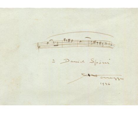 HONEGGER ARTHUR: (1892-1955) Swiss Composer. A.M.Q.S., A Honegger, one page, oblong 8vo card, dated 1946 in his hand, inscrib