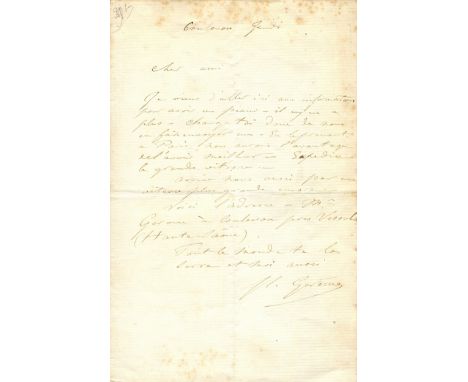 GEROME JEAN-LEON: (1824-1904) French painter and sculptor. A.L.S., J L Gerome, one page, 8vo, Coulevon, n.d. ('Jeudi'), to a 