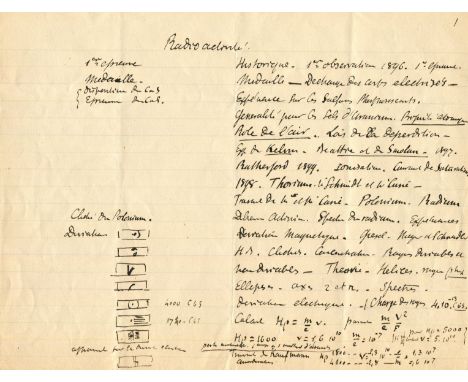Becquerel’s notes and scientific diagrams on Radioactivity BECQUEREL HENRI: (1852-1908) French physicist, the first person to